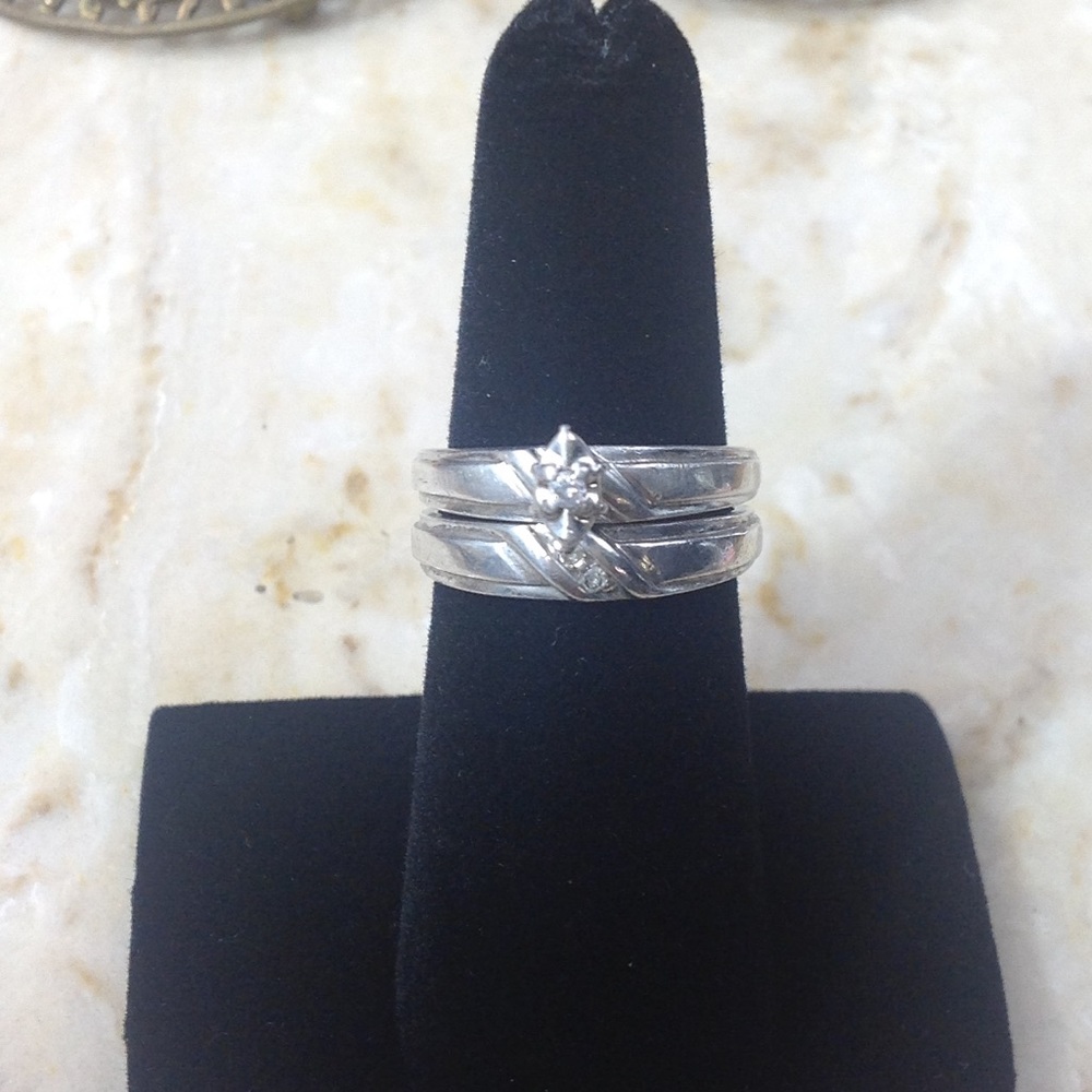 VTG STERLING  SILVER DIAMOND WEDDING RING SET